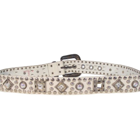SAND CASTLE Vintage Studded and Crystal Ivory Leather Belt Women's M (30"-34") - Picture 6 of 8